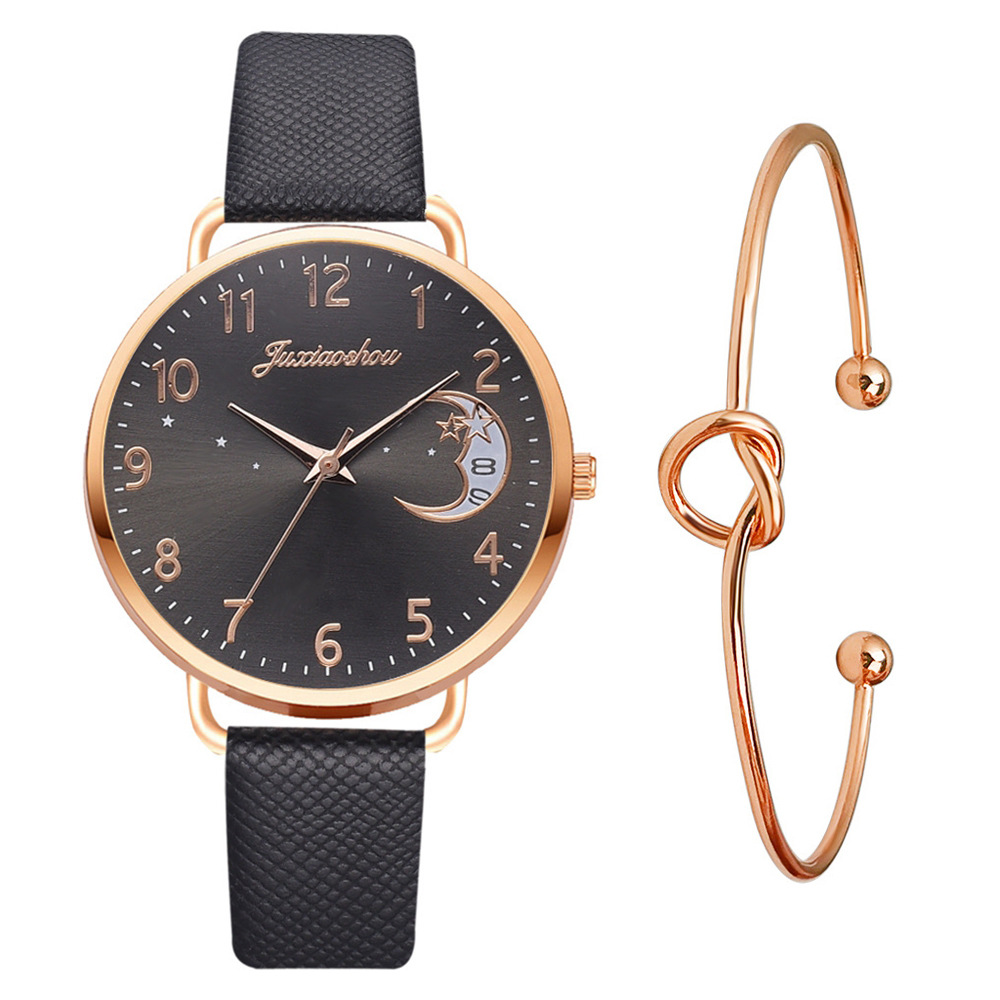 Orologio da studente in oro rosa con cinturino minimalista da donna con motivo stella lunare, nuovo prodotto caldo e alla moda 2024_voghion.com