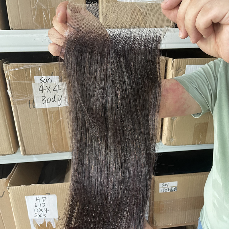 6X4 Hd Swiss Lace Hairpiece Lace Human Hair European and American Foreign Trade Factory Direct Sale Black Hair Wig