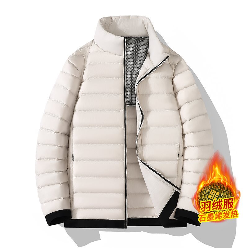 2025新款冬季羽绒服男女同款黑色石墨烯轻薄跨境新款短款立领薄款