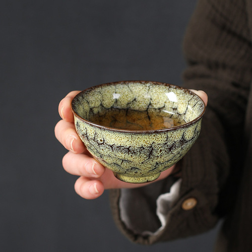 Kiln transformation and built Kung Fu tea set single cup inlaid with silver ceramic tea cup household tea cup master cup tea cup personal silver cup