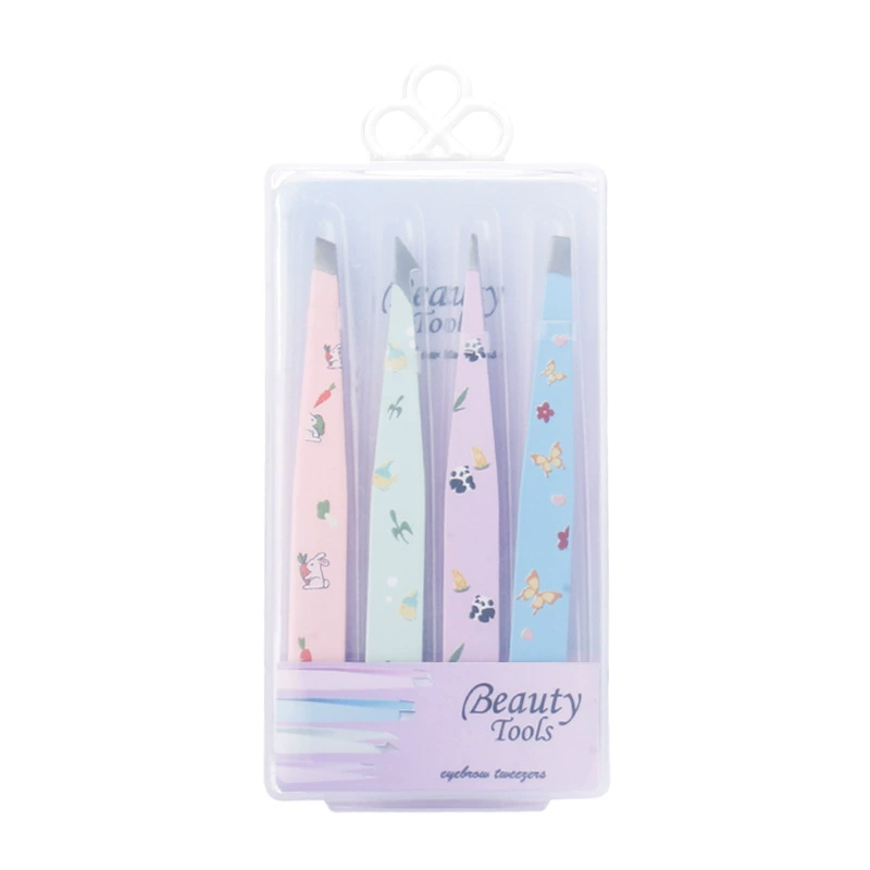 Eyebrow Tweezers Set, Stainless Steel, Multi-Head Styles (flat/slant/point), with Case