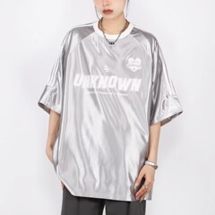 国潮オリジナル明るいデザイン半袖tシャツ女性夏カップルアメリカレトロ三バー肩袖半袖上着男