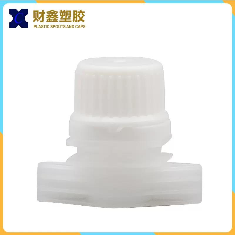 财鑫塑胶厂家直供PE塑料吸嘴盖16mm自立吸嘴袋旋盖复合站立密封袋