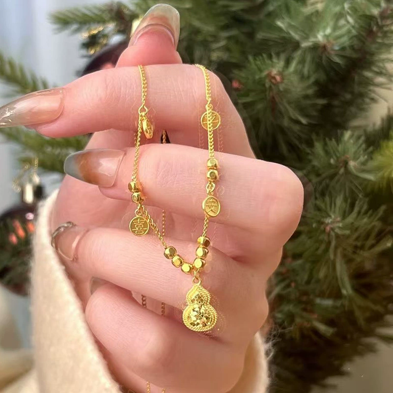 Модное женское ожерелье из древнего золота с дробленой ледяной тыквой, цепочка на ключицу с нишей в ​​виде тыквы мира и радости.