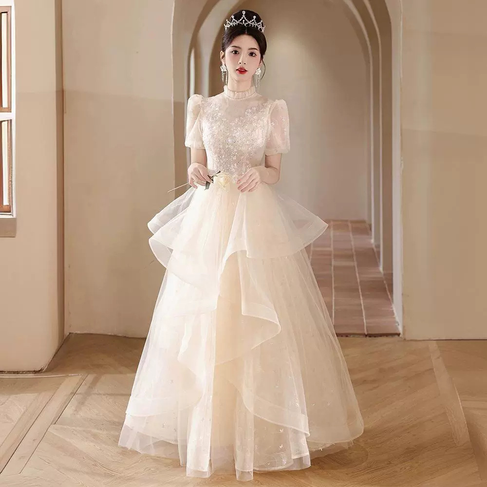 Champagne Evening Dress Women's Banquet High-end Adult Ceremony Light Luxury Niche High-end Hosting Elegant Fairy Princess Dress