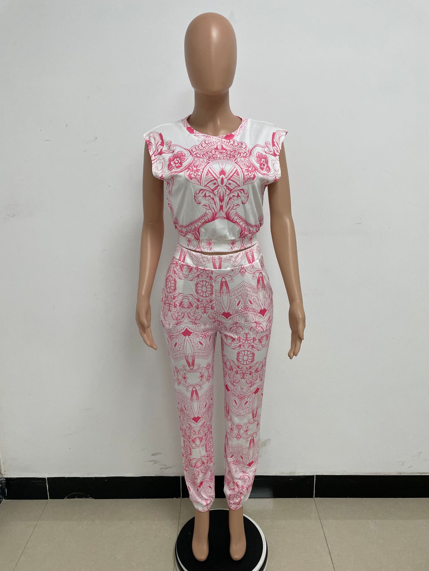 350g Weight Sleeveless Sleeve Length Spandex, Polyester Fabric Type Pant Co-ord Set Sets Type 2 Pieces Set Quantity Daily Occasion Round Neck Neckline Slim Fit Type Printing Pattern Summer Season Women's Gender Vacation Style Daily Women's Vacation Printing Spandex Polyester Pant Co-ord Set Pants Sets 19