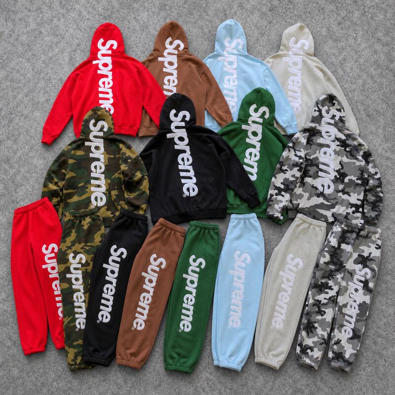 Cross-Border Supreme 25Fw In-Stock Heavyweight Fleece Embroidered Large Logo Hooded Sweatshirt Velvet American Streetwear Brand