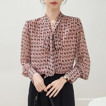 雪纺衬衫女士2025新款韩版气质小众衬衣洋气小衫蝴蝶结长袖上衣