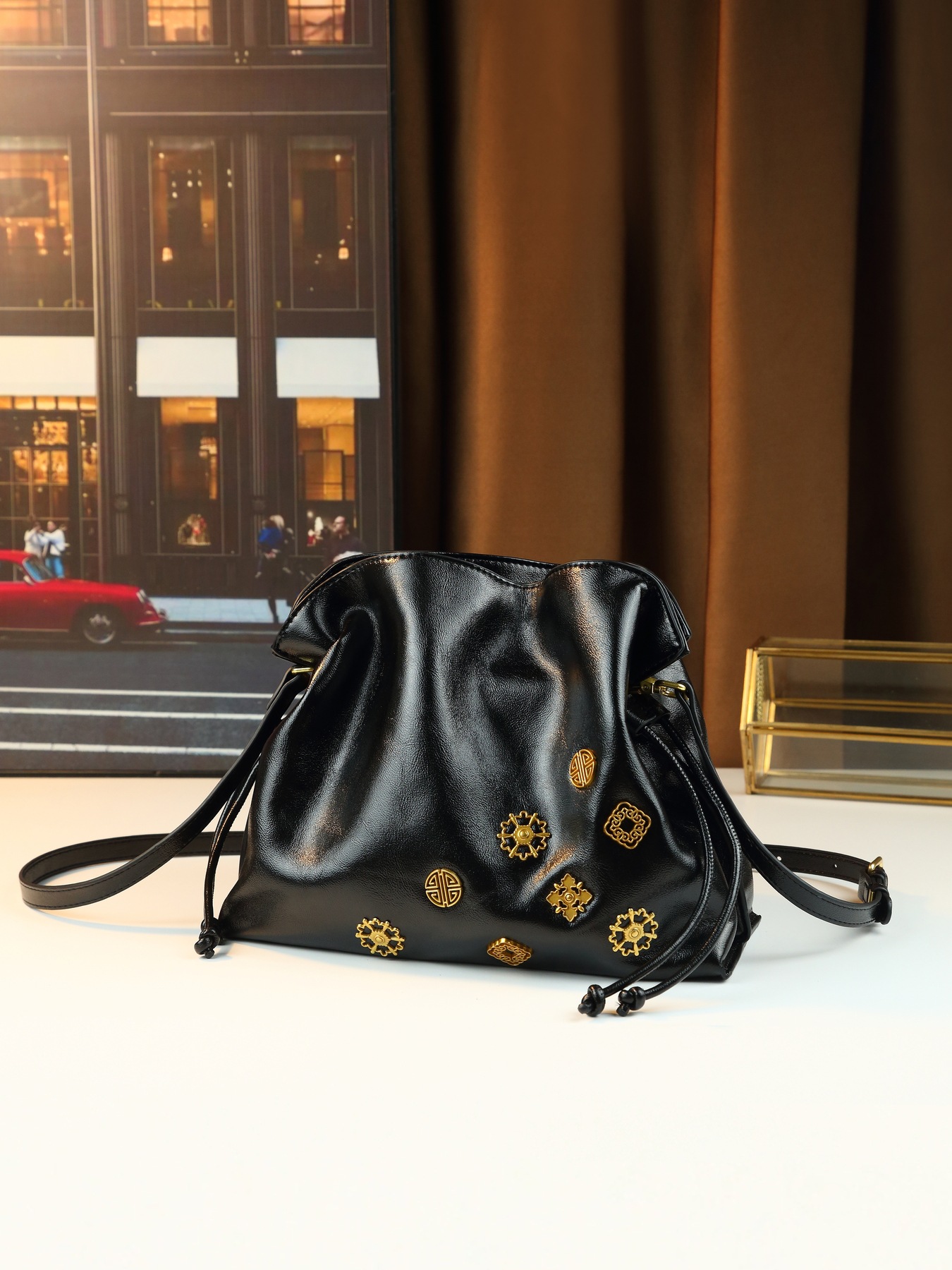 Pleated Drawstring Bucket Bag For Women Summer Shoulder Handbag_voghion.com
