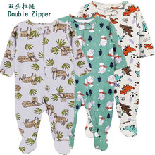 婴幼儿双拉链连体衣宝宝动物哈衣新生儿春秋款包脚长爬服欧美外贸
