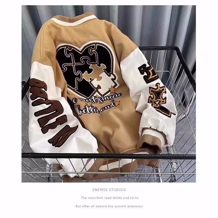 American vintage letter embroidered baseball for men's spring trendy loose and versatile couple jacket_voghion.com