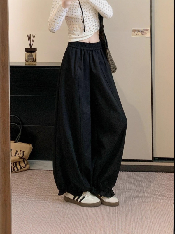 【工厂现货】木耳边裤子女秋2025新款气球裤高腰阔腿裤灯笼花苞裤|undefined