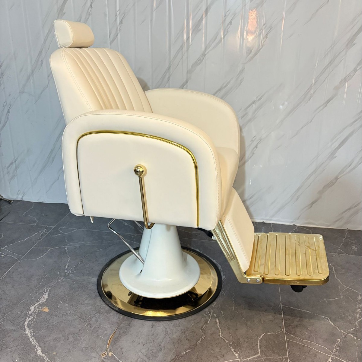 厂家直供发廊理疗椅可倒背升降可调节枕垫复古金美发大椅奶油风