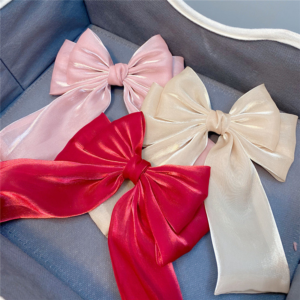 20g Weight Headwear Classification Wedding, Travel Occasion Plaid, Bow Knot Pattern Women'S Gender Sky Blue, Grey, Pink, Red, Yellow Color Fashion Long Streamer Mermaid Three-tier Big Bow Hairpin 6