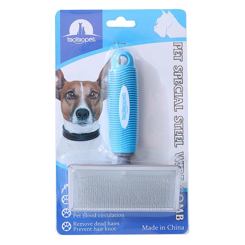 Fabricante pipitao sute mango placa de acero mango de plástico mascota peine suave mediano y pequeño perro mascota aguja peine