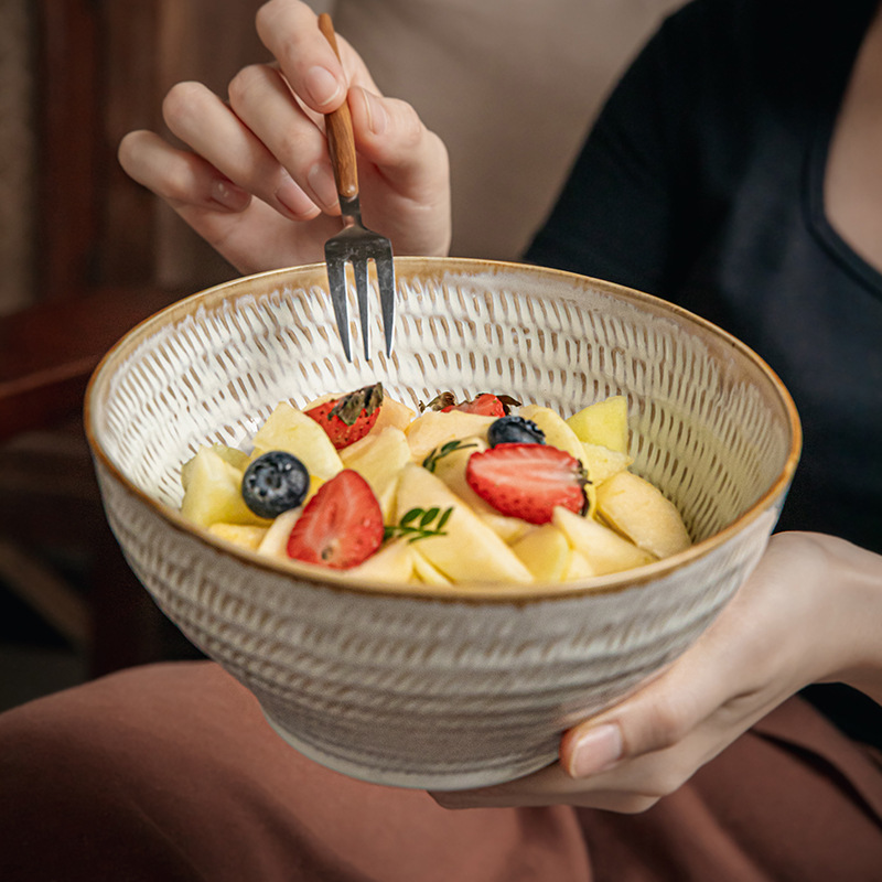 Justo hermoso relieve de 7 pulgadas Ramen tazón retro alto tazón de exportación transfronteriza tazón de cerámica tazón de fideos