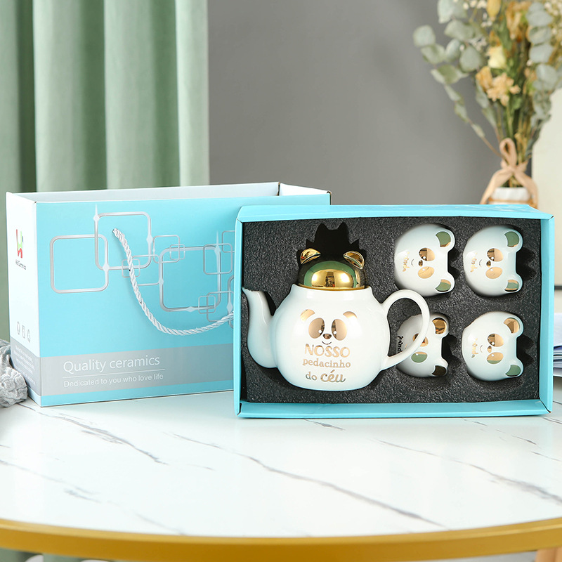 Lindo de dibujos animados Flor de cerámica juego de té imprimible logo Amazon dedicado Panda juego de té taza juego de regalo traje