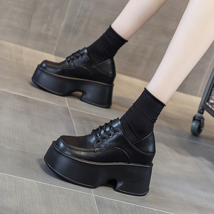 British Style Small Leather Shoes Two-Wear Women's 2025 Spring New Retro Black and White Lace-Up Loafers Thick Soles Versatile and Trbottomy