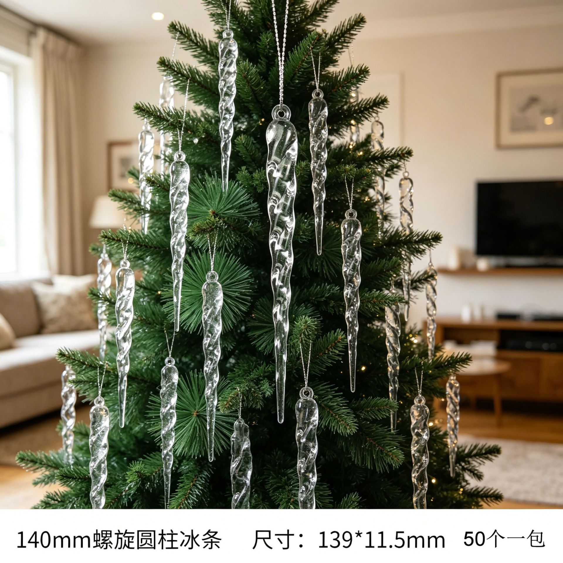 Decoración de Navidad cristal colgante de hielo transparente hielo colgante colgante de columna vertebral de hielo de Navidad colgante de árbol de Navidad