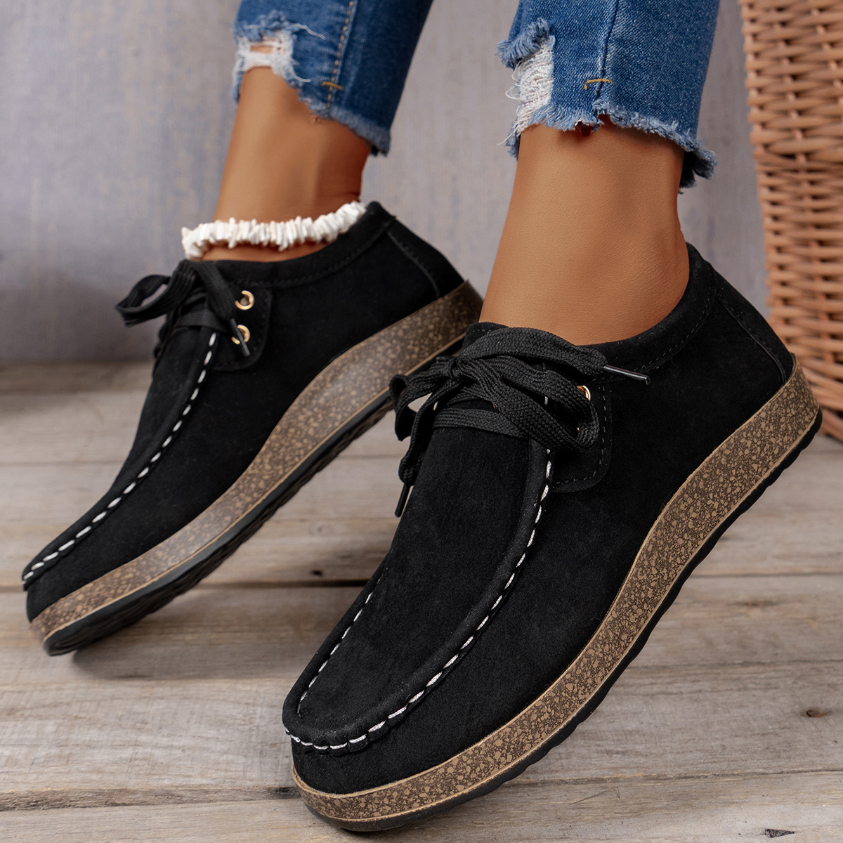 2024 plus size flat solid color front tie round toe women's casual single shoes_voghion.com