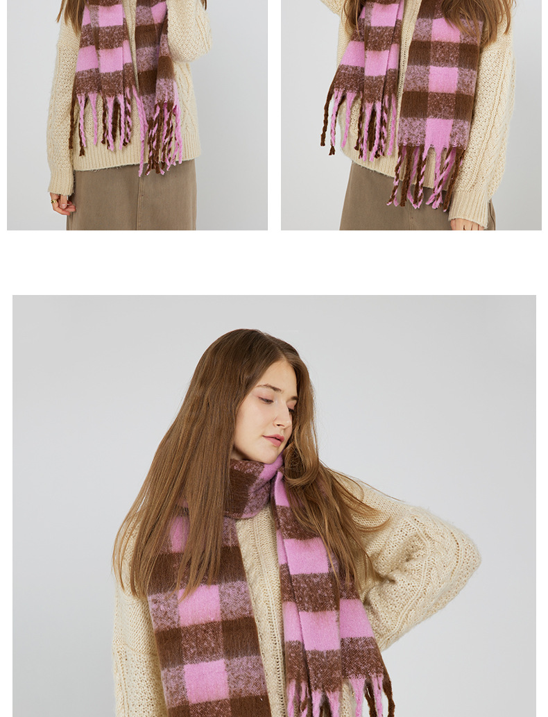 Bufanda mujer de imitación cachemira con estampado ajedrez invierno_voghion.com