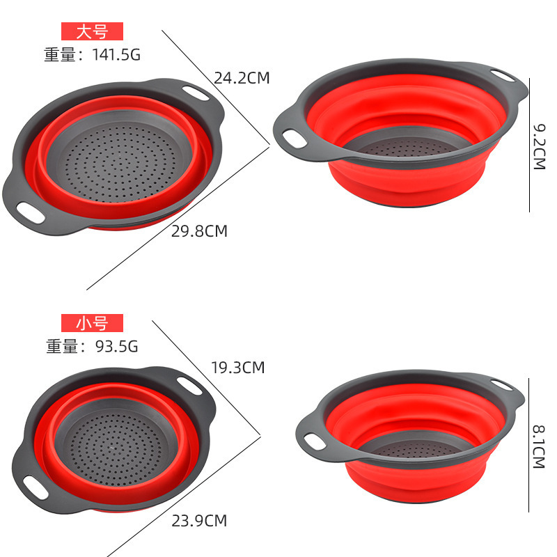 En stock multifuncional plegable redondo de la cesta de filtro de agua plegable de silicona cesta de filtro de agua plegable cesta de fruta de silicona retráctil