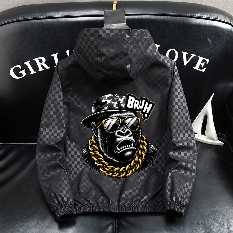 Veste à capuche décontractée pour homme, grande taille, coupe ample, luxueuse, noire et grise, en polyester, tendance printemps._voghion.com