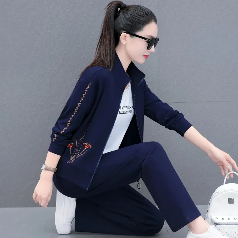 (2개) 스포츠 세트 여성의 봄과 가을 2024 새로운 한국 패션 스포츠웨어 캐주얼 긴 소매 재킷 느슨한 투피스 세트