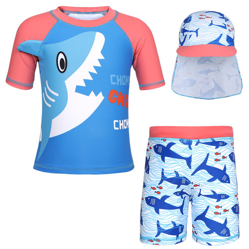 New Model Foreign Trade Children's Swimwear for Young Children, European and American Children's Swimwear, One-piece Cartoon Shark Sun Protection Surfing Suit for Boys
