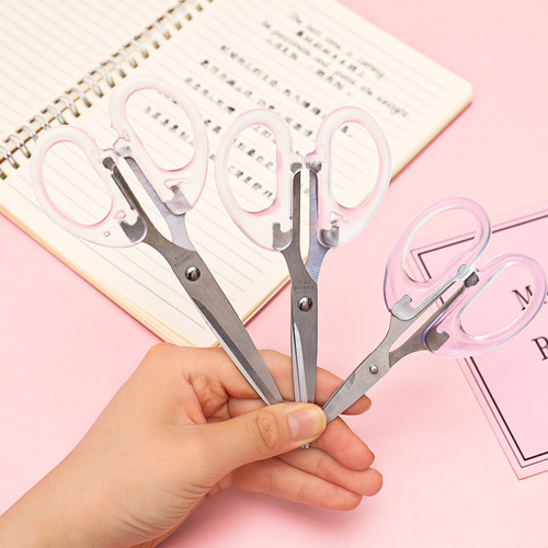 Girly Heart Ins Style Simple Transparent Small Scissors Student Handmade Art Stainless Steel Stationery Scissors Office Scissors