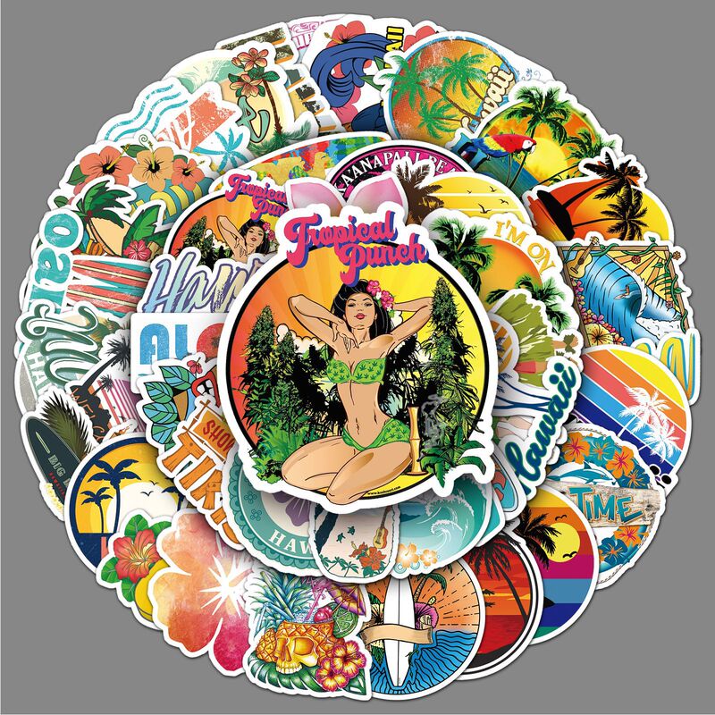 50 Cartoon Ins Scenery Hawaii Travel DIY Decoration Laptop Luggage Car Creative Stickers