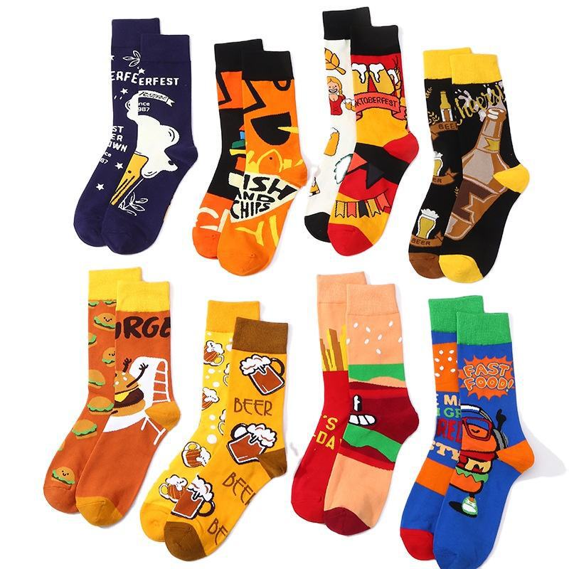 Novelty and Fun Ab Socks with Fries, Burger, and Beer Designs Wholesale Mismatched Men's Socks