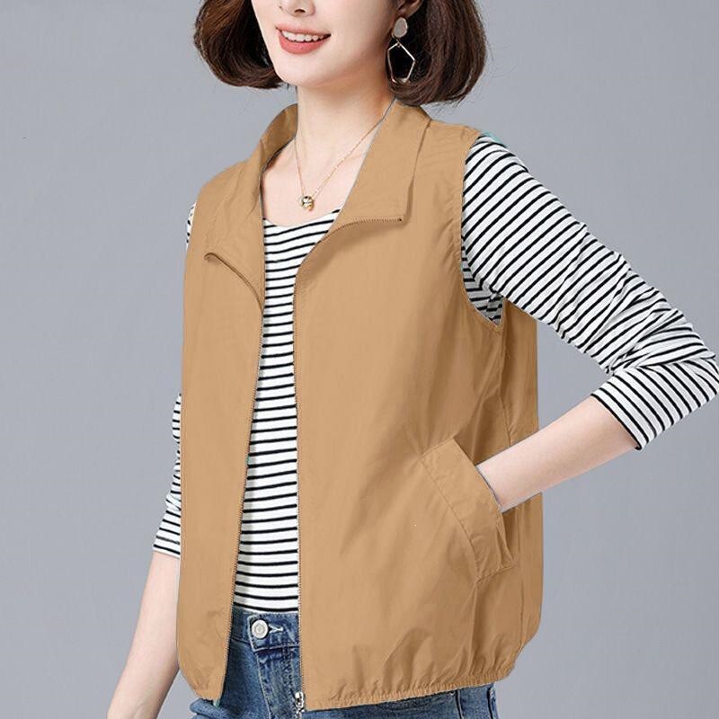 Summer short lightweight vest for middle-aged women, casual maternity loose-fit versatile stylish outerwear sun protection vest
