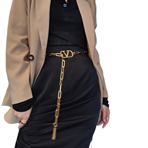 Retro waist chain women's spring summer trench coat with metal decoration chain, Instagram style, suit style, thin waistband, waist chain