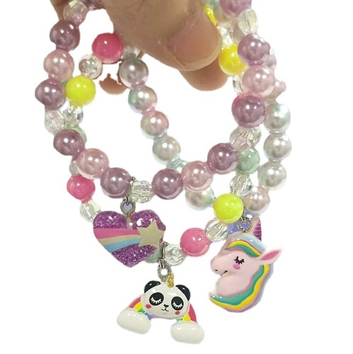 Children's Cute Beaded Bracelet, Cartoon Pearl Hand Chain, Cartoon Rainbow Unicorn Bead Jewelry for Girls