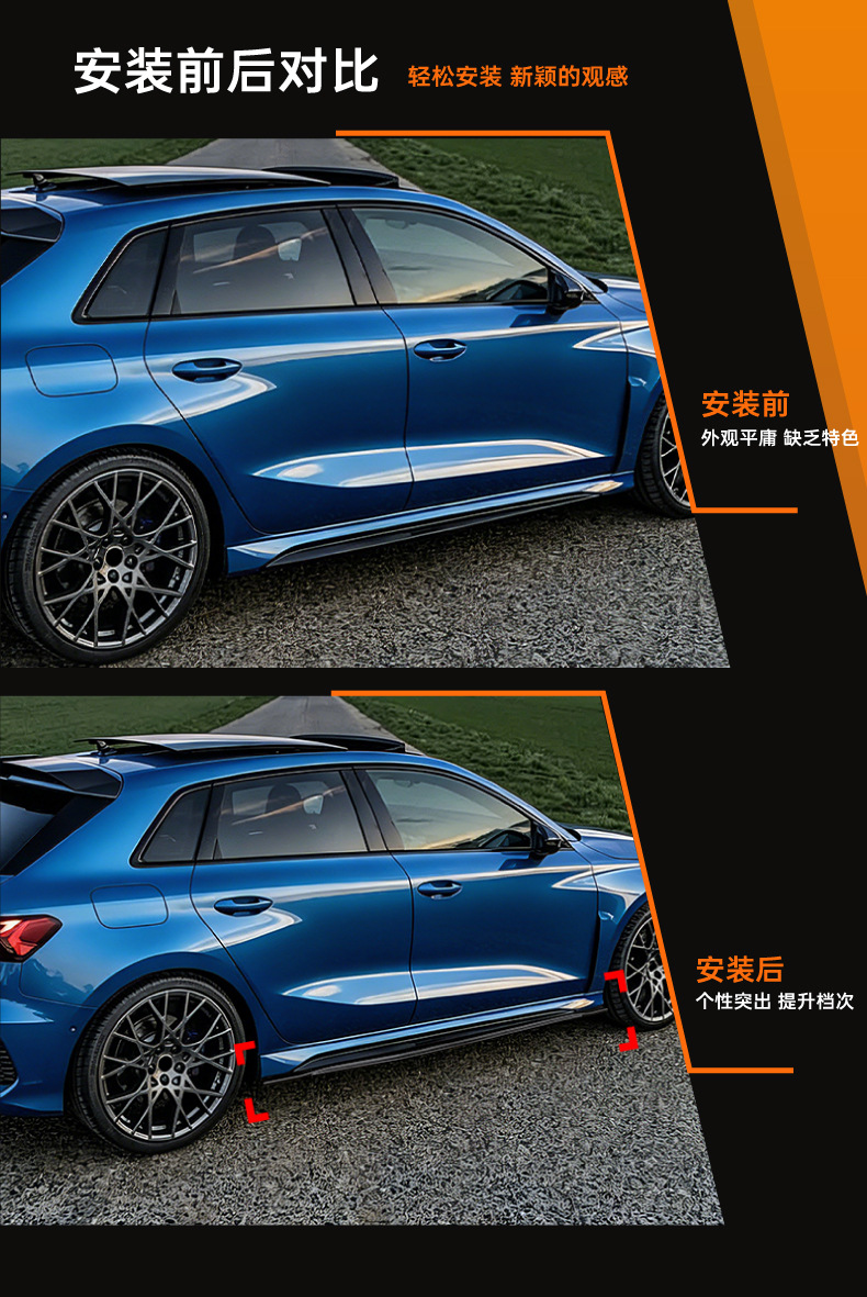 Suitable for Audi Audi Rs3 8Y 2021+ Side Skirt Spoiler Small Body Kit Exterior Decoration Cross-Border Modification Parts