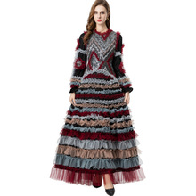 佳妮重工亮片刺绣撞色拼接层层荷叶边蓬蓬礼服连衣裙欧美女冬2025