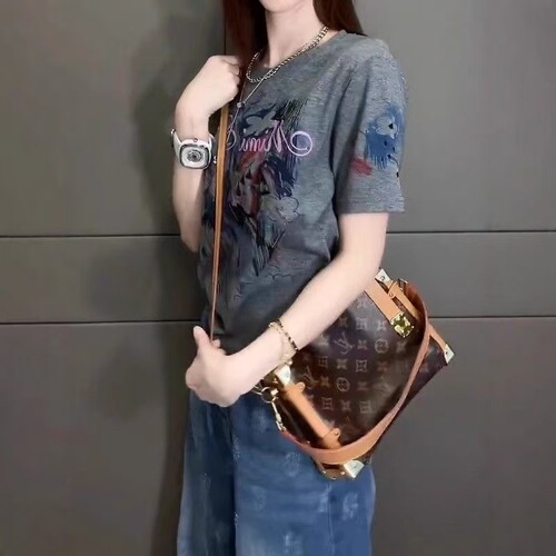 Grey Oversized Shoulder Short-Sleeve T-Shirt for Women - Summer New Arrival Korean Style Fashion High-End with Colorful Art