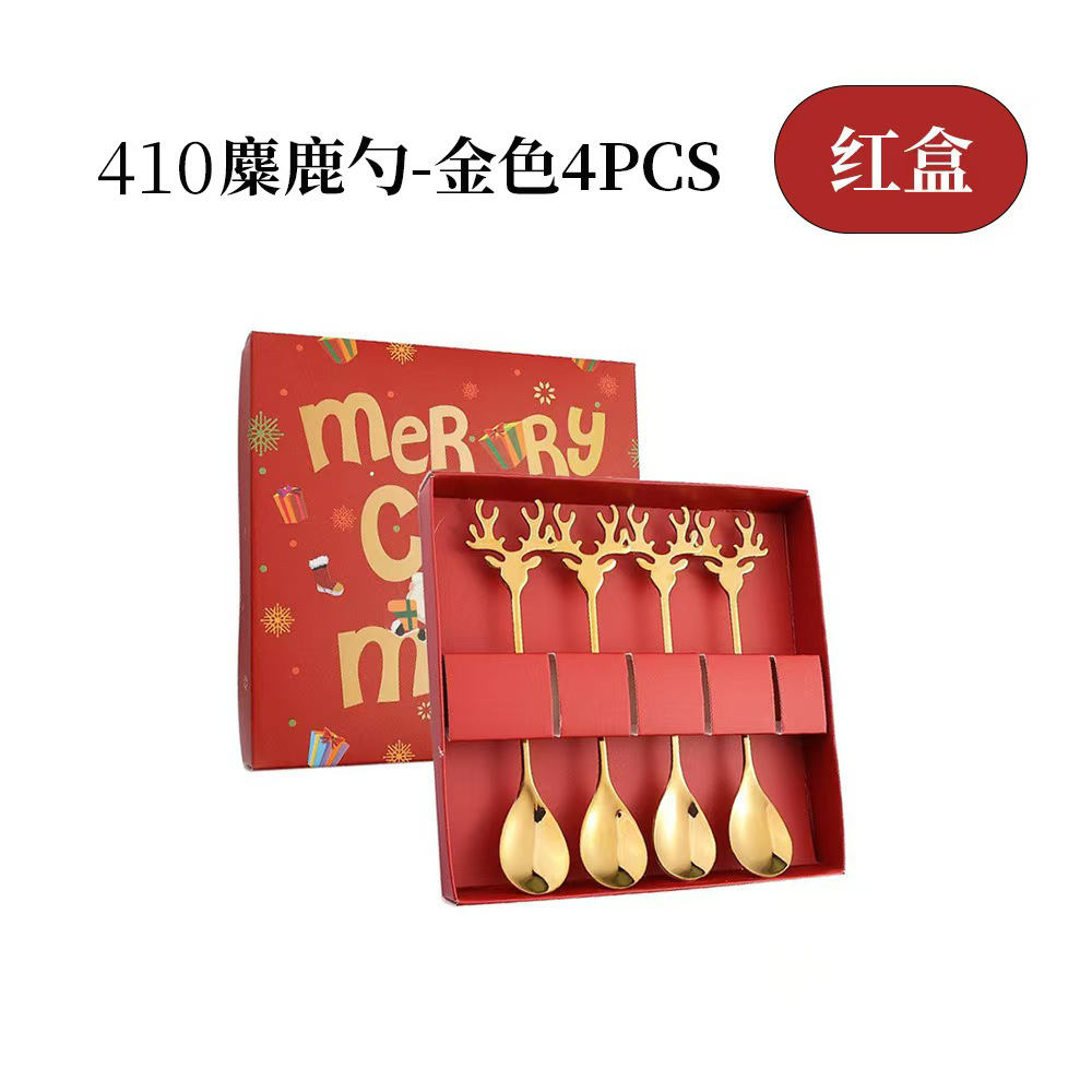 Cuchilleras de acero inoxidable transfronterizas muñecas de Navidad cucharas y tenedores juegos de regalo de café cucharas de postre horquilla de fruta pastel image 40