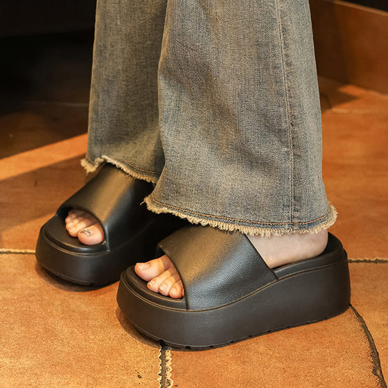 Nanbo Wan Thick Slippers Women's Summer Wearing New Heightened Slip-on Feeling Seaside Beach Slides
