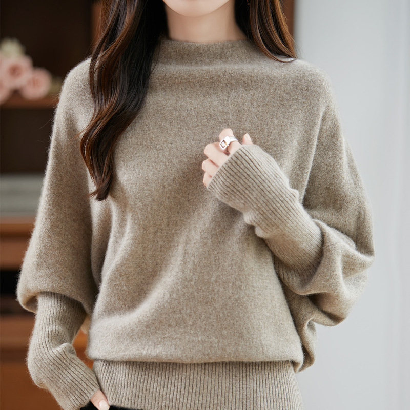 慵懒风羊毛一字领针织衫长袖毛衣外套早秋新款宽松蝙蝠袖女上衣|undefined