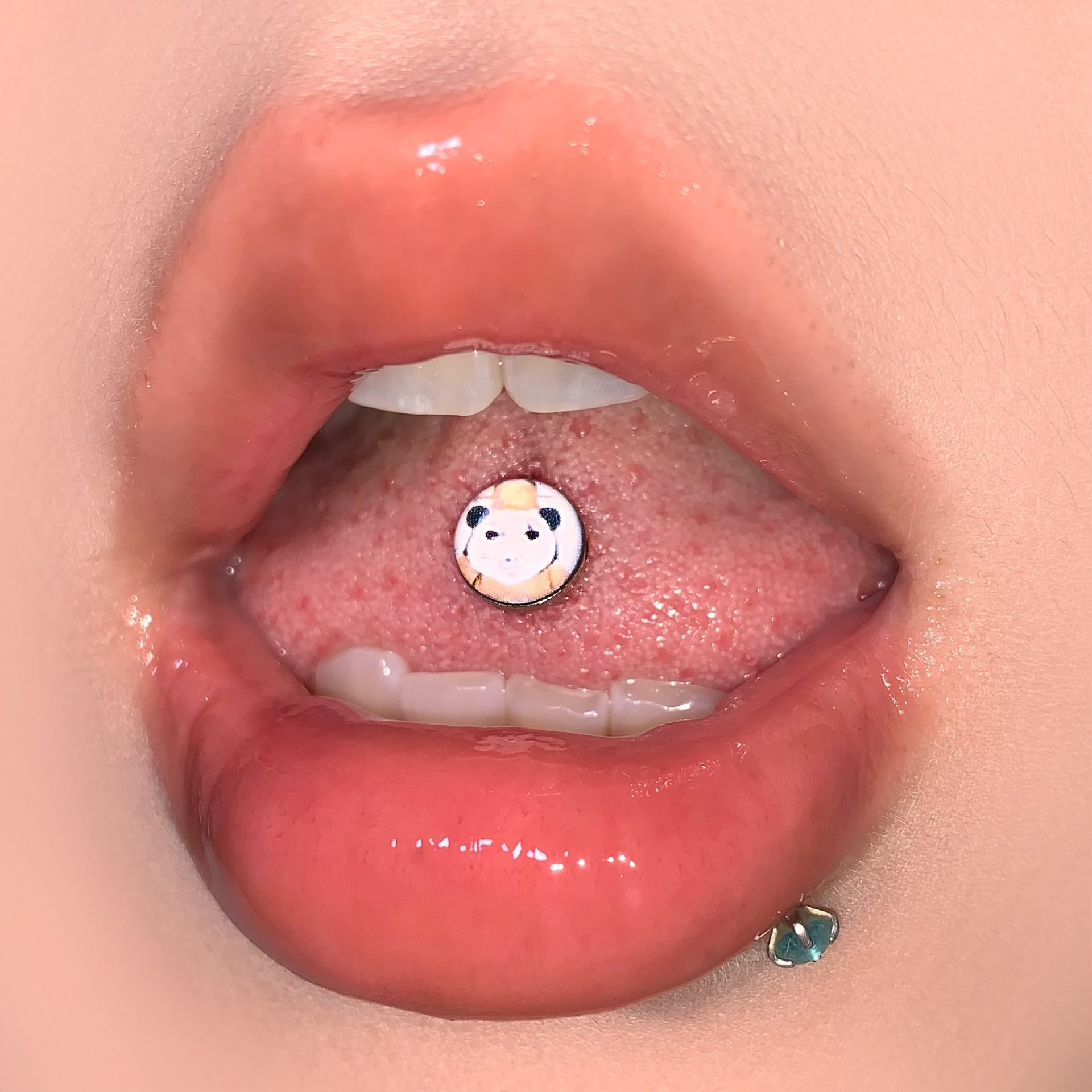 Labret stud lip piercing jewelry styling detail