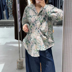 现货 江南系女装25秋新品百搭宽松设计感中长款印花格纹衬衫上衣