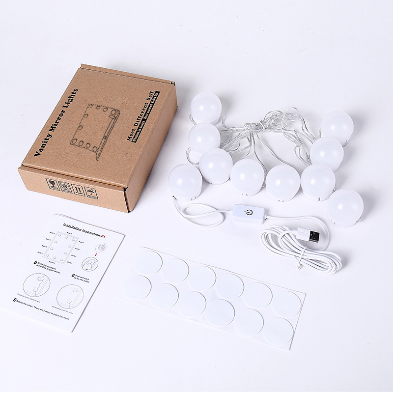 New Cross-Border 5V Makeup Light Without Punching and Pasting Mirror Headlight Fill Light Led Dressing Table Light Makeup Mirror Light String