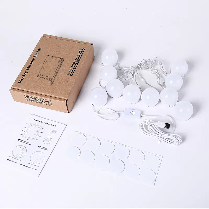 新款跨境5V化妆灯免打孔粘贴镜前灯补光灯led梳妆台灯化妆镜灯串