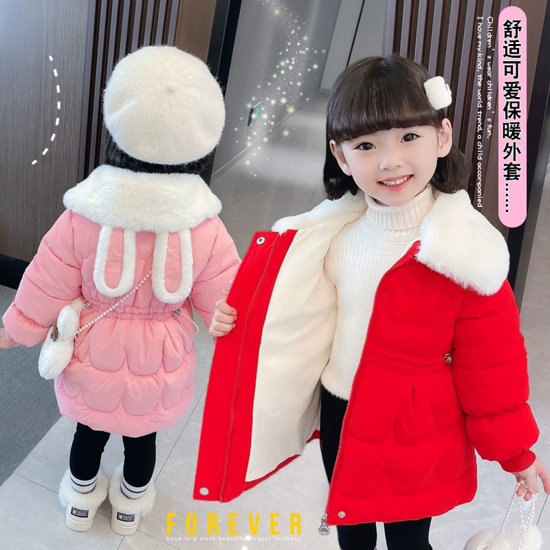 Winter children's long warm down jacket, western style, mid-length