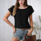 2025 Europe and the United States cross-border new women's Amazon spring and summer round neck solid color button short sleeve hollow T-shirt top
