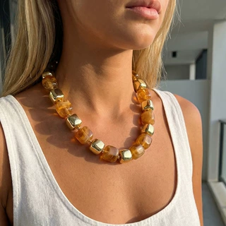 Choker Necklace欧美跨境项链女不规则串珠金色简约项链 NK29270