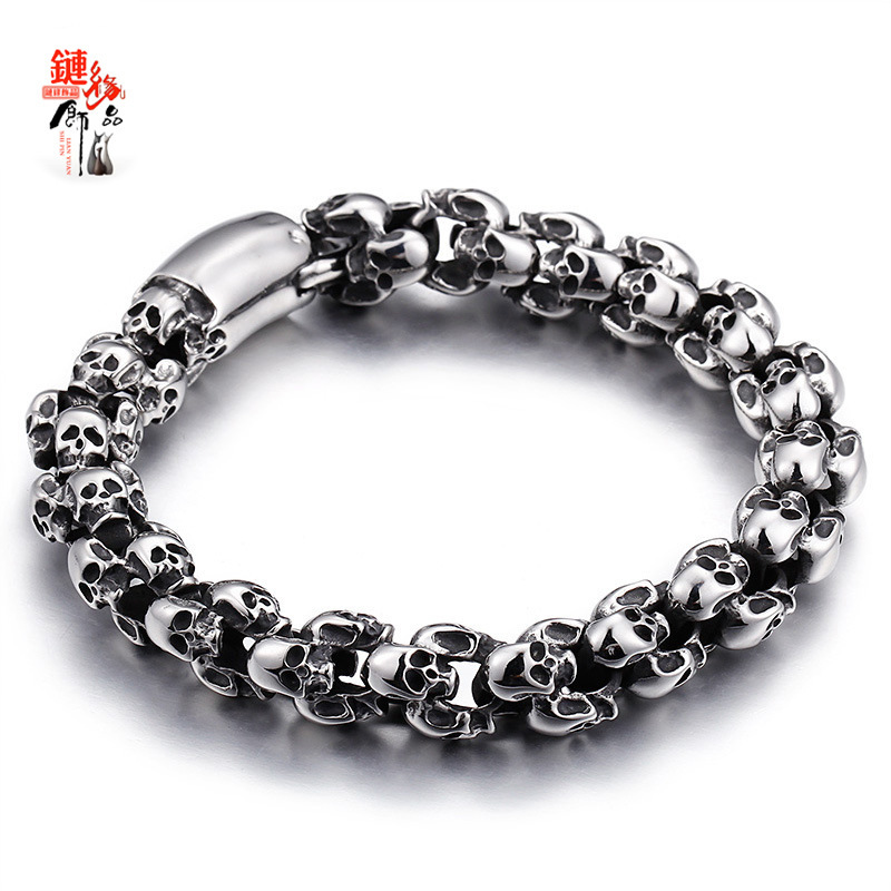 The symbol of mysterious power retro titanium steel skull bracelet men's fashion personality stainless steel ghost bracelet