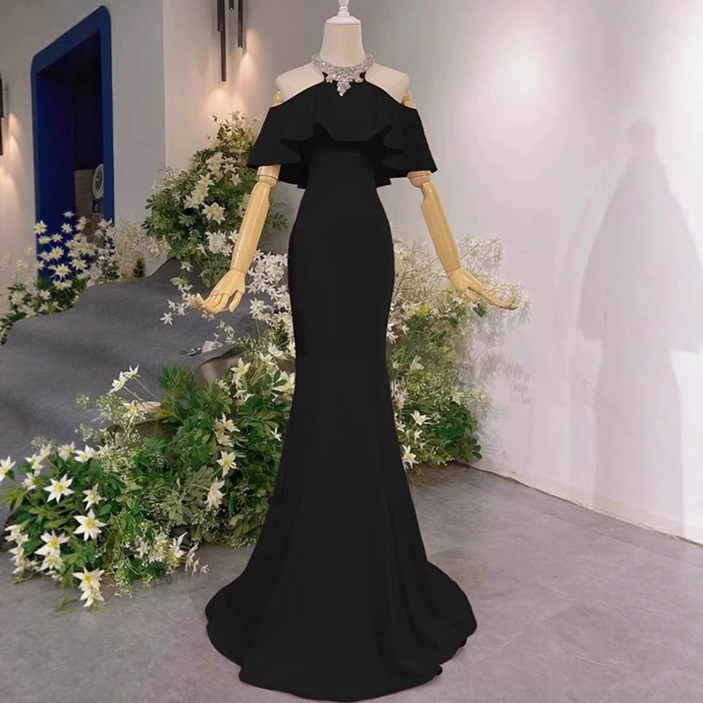 Черное длинное вечернее платье для женщин 2025, новое стильное элегантное платье для знаменитостей, экзаменов, взрослых церемоний и ведущих